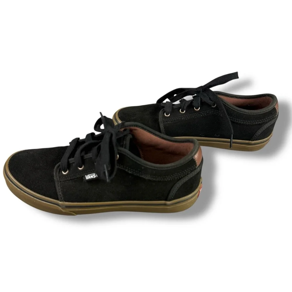 Vans Pro Skateboarding Low Top‎ Sneakers Youth Size 5.5 Black Gum Sole Suede GUC